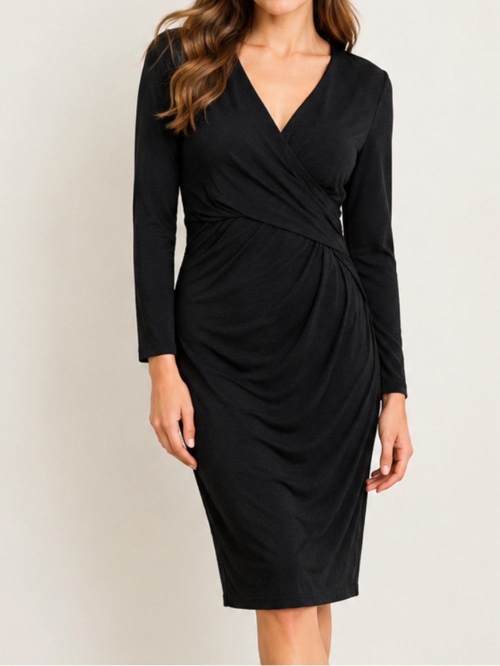 Ralph Lauren Women's Wrap Dress Long Sleeve Ruched Jersey Dress Size 10